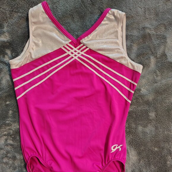 GK Bright Pink and White Gymnastics Leotard - Size AL - Picture 1 of 7